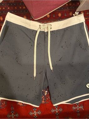 Vuori Grayish Blue and White Board Shorts with Drawcord
